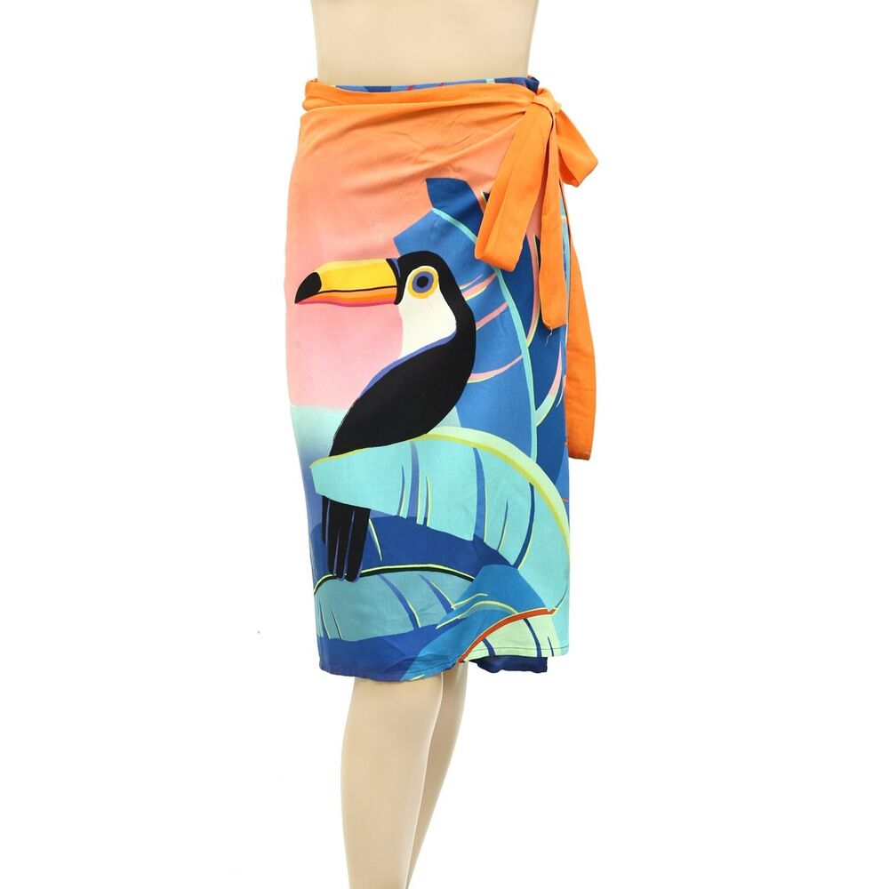 Farm Rio Anthropologie Tuca Tropicalia Midi Skirt Printed Beach Wrap Xs 279207